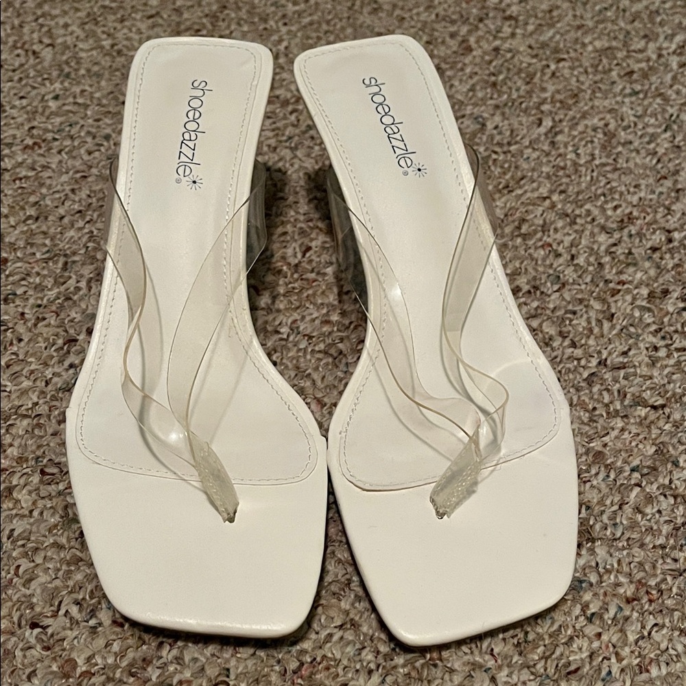 Shoe Dazzle White and Clear Heeled Sandals